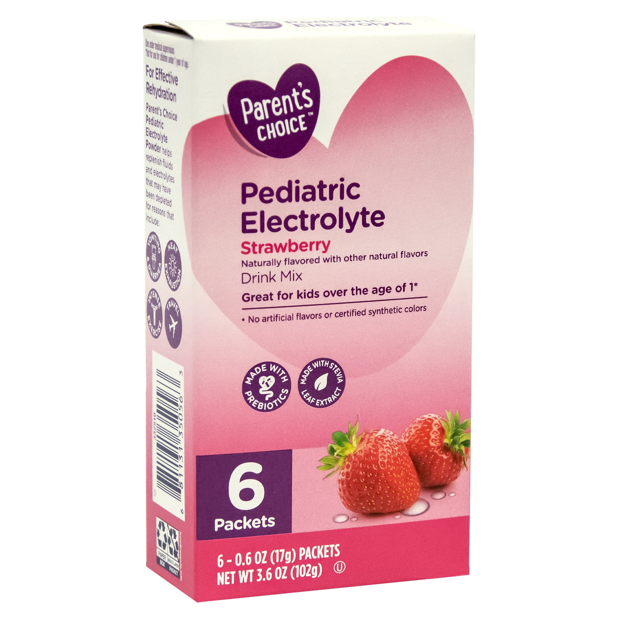 Parent's Choice Pediatric Electrolyte Drink Mix, Strawberry, 3.6 oz, 6 packets