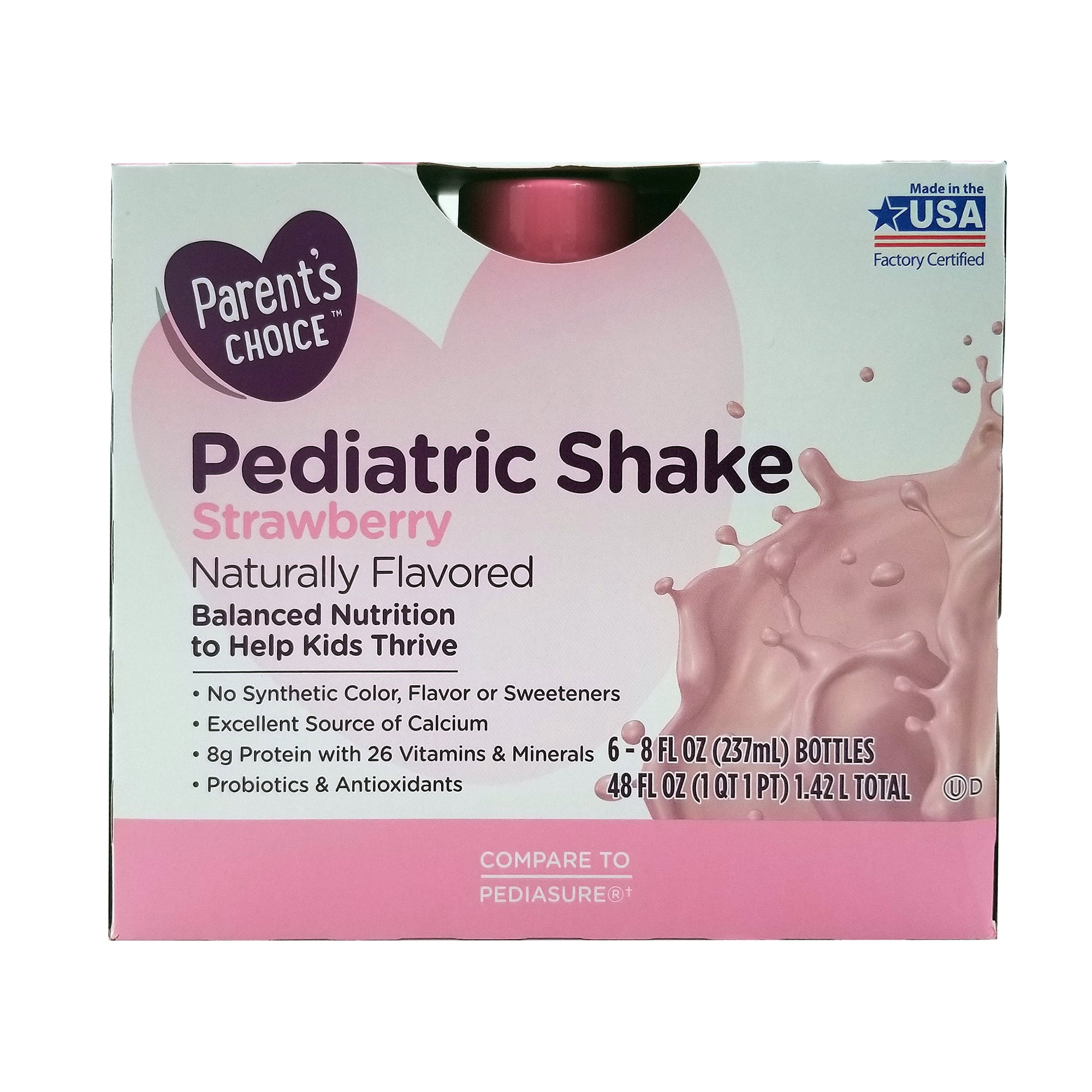 Parent's Choice Pediatric Shake, Strawberry, 8 Oz, 6 Count