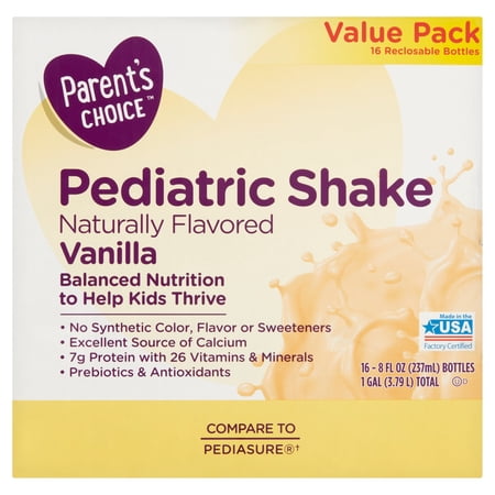 Parent's Choice Pediatric Shake, Vanilla, 8 oz Bottle, 16 Shakes