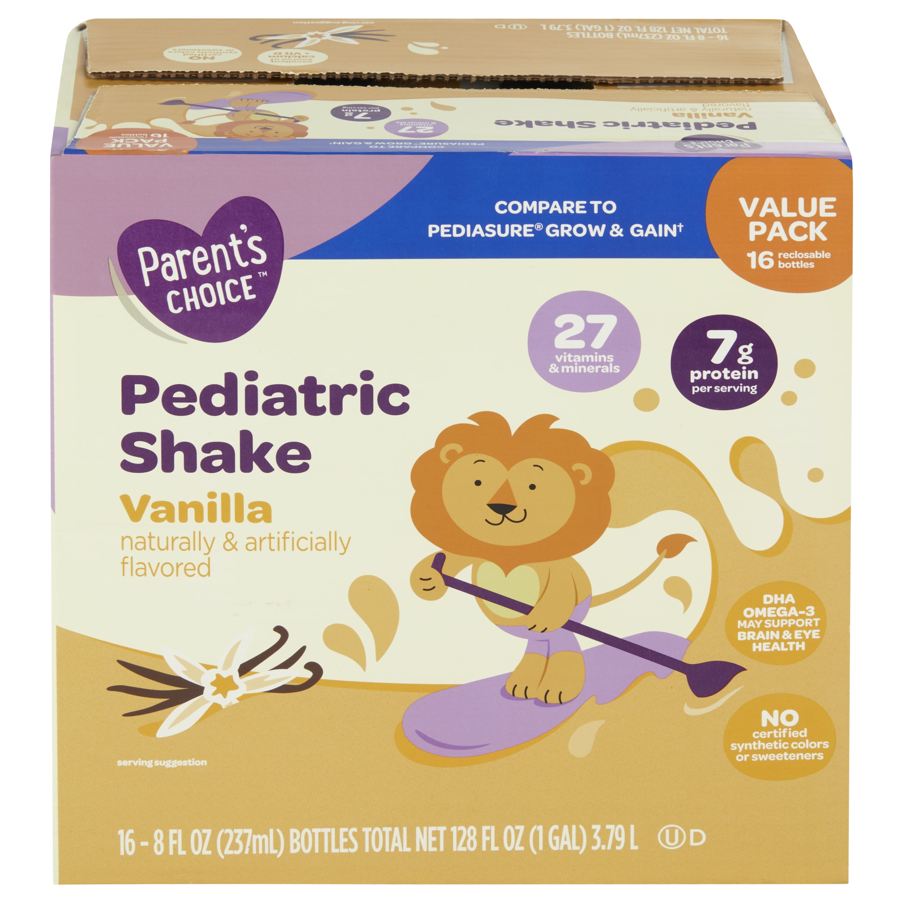 Parent's Choice Pediatric Shake, Vanilla, 8 fl oz Bottle, 16 Shakes