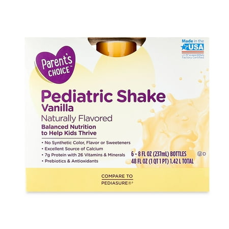 Parent's Choice Pediatric Shake, Vanilla, 8 oz Bottle, 6 Shakes
