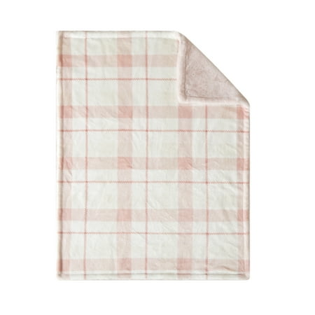 Parent's Choice Pink and White Plaid Blanket, 30" x 40", Baby Girl, Infant, Sherpa