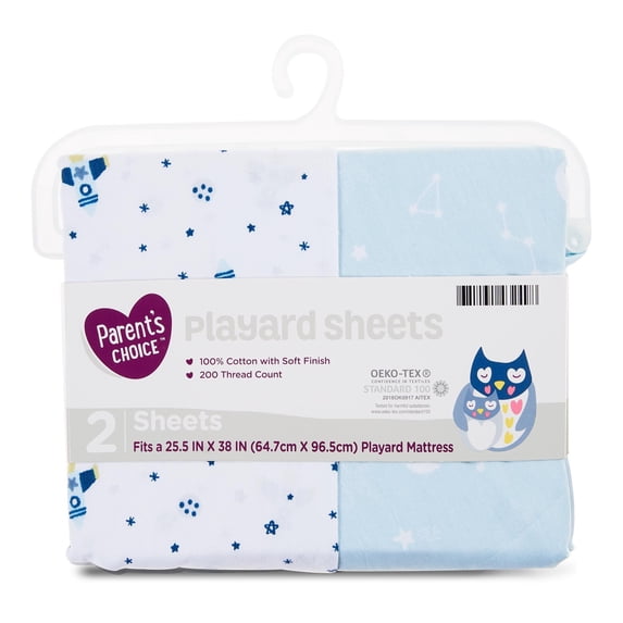 Parent's Choice Playard Fitted Sheets, Blue Rockets, 2 Count