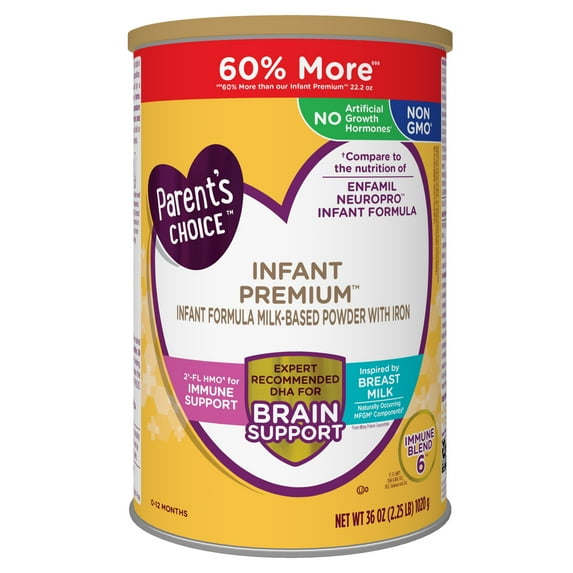 Parent's Choice Infant Premium Baby Formula Milk-Based Powder with Iron, Easy to Digest, Inspired by Breast Milk, HMO Immune Support, DHA, Non-GMO, 36 oz