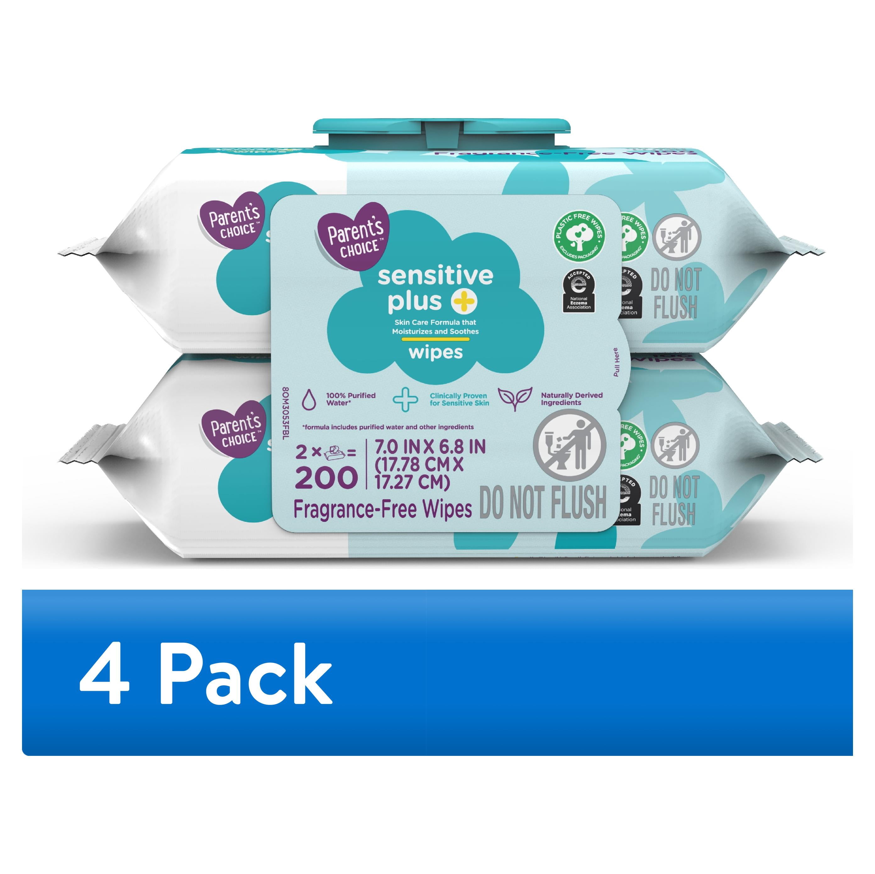 (4 pack) Parent's Choice Sensitive Plus Baby Wipes, 200 Count