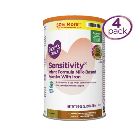 Parent's Choice Sensitivity Non-GMO Baby Formula Powder With Iron, 34oz, 4 Pack