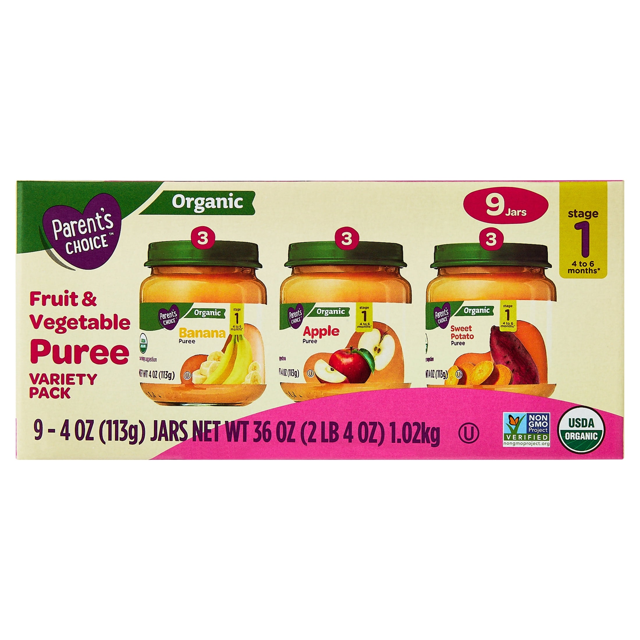 Parent's Choice Stage 1 Baby Food Fruit and Vegetable Puree Variety ...