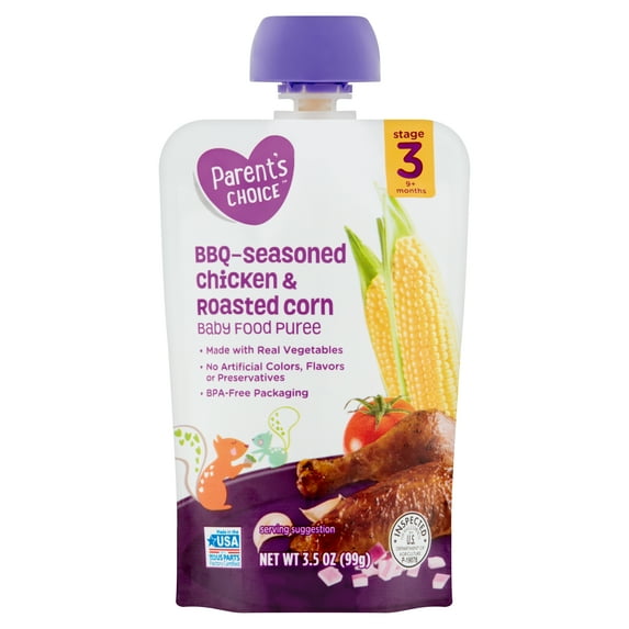 Parent's Choice Stage 3, Bbq-Seasoned Chicken Roasted Corn Baby Food, 1 Pouch (99g) Pouch