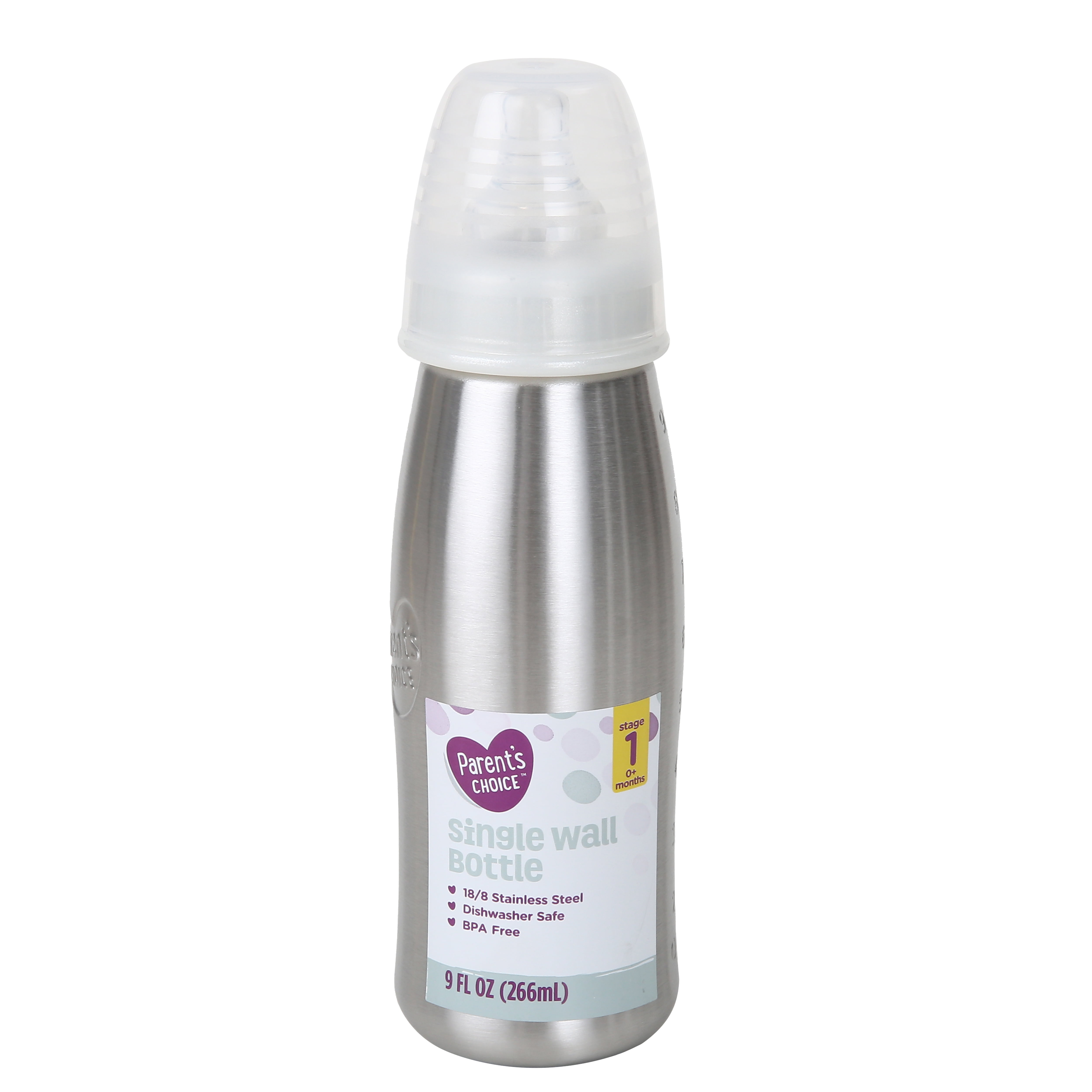Parent's Choice Stainless Steel 9oz Standard Neck Baby Bottle