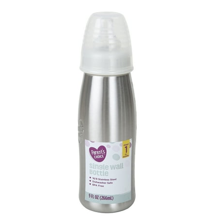 Parent's Choice Stainless Steel 9oz Standard Neck Baby Bottle, Ages 0+ Months