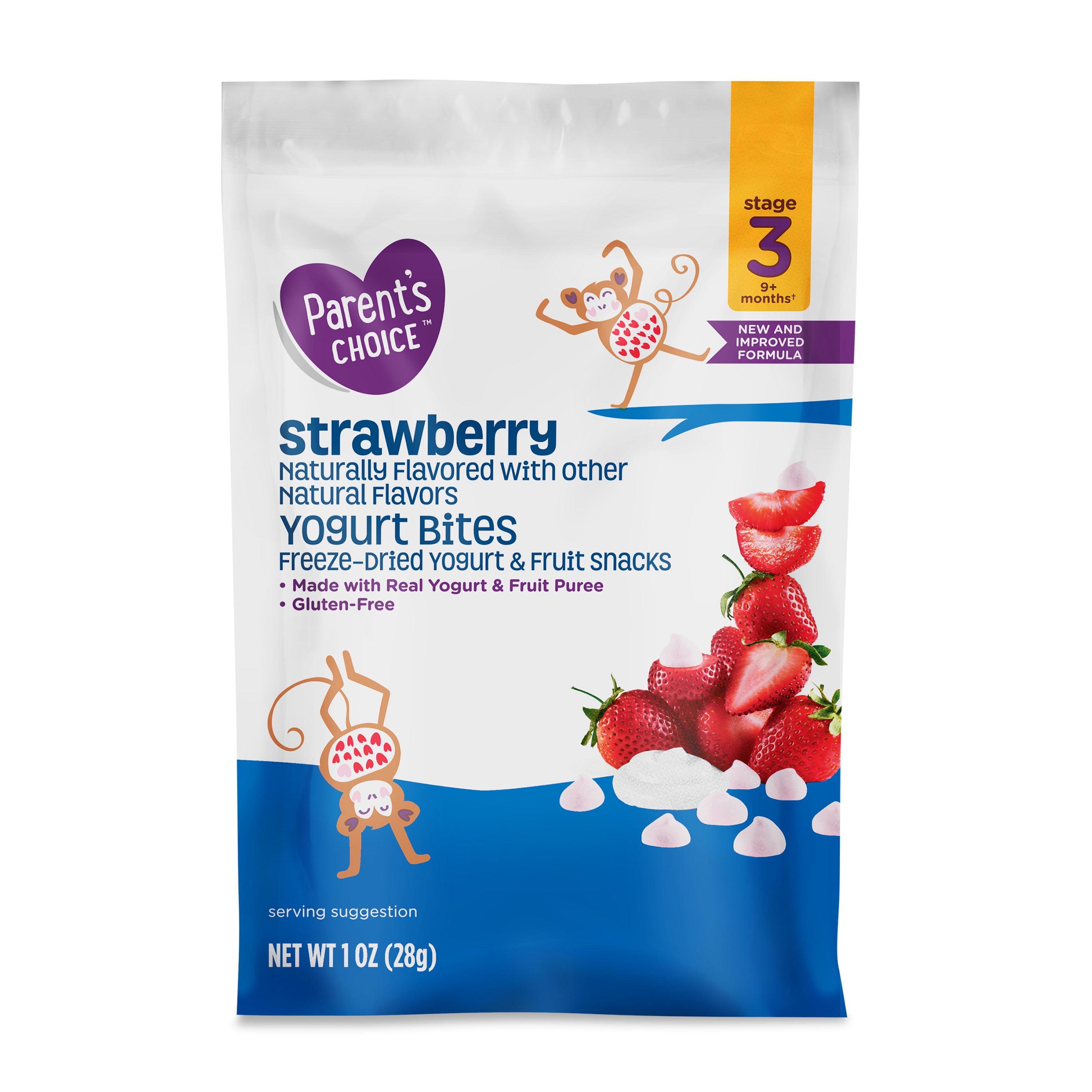 Parent's Choice Stage 3 Toddler Snacks, Strawberry Freeze-Dried Yogurt and Fruit Snacks, 1 oz Pouch