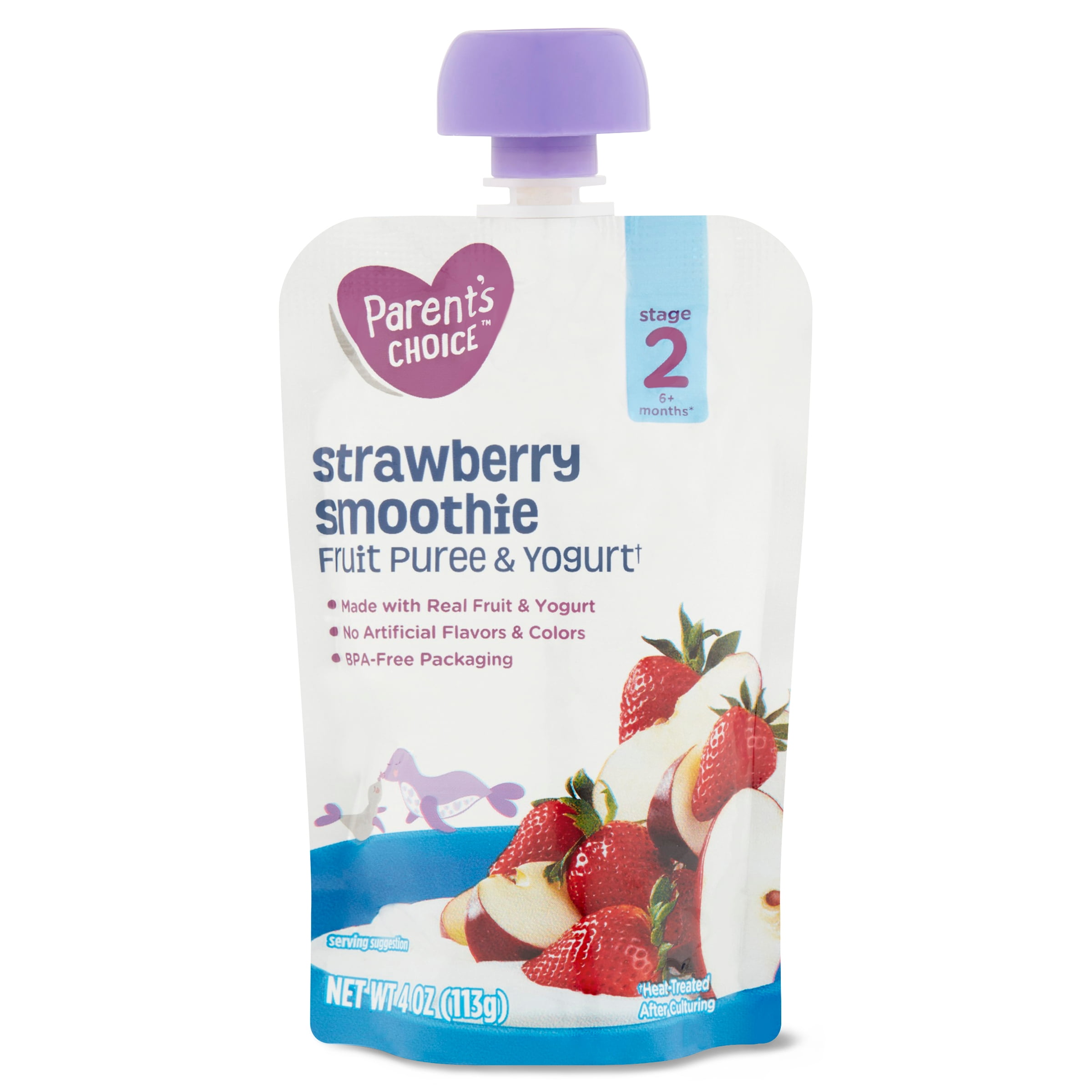 Parent's Choice Strawberry Smoothie Fruit Puree & Yogurt, Stage 2, 4 oz