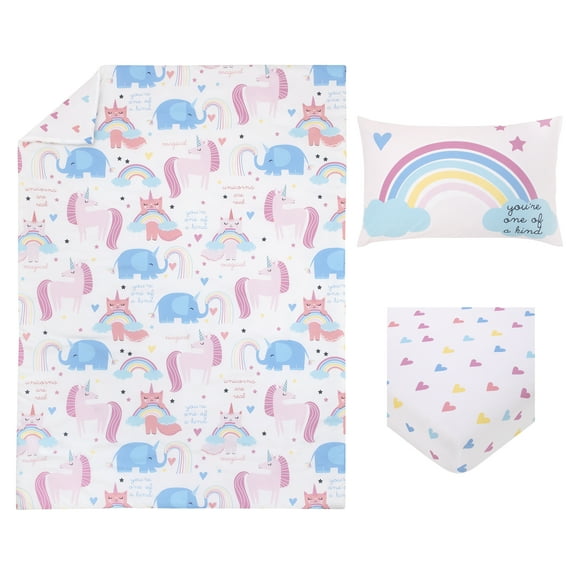 Parent's Choice Unicorn Party 3-Pc Toddler Bed Set, Pink, Comforter, Sheet, Pillowcase