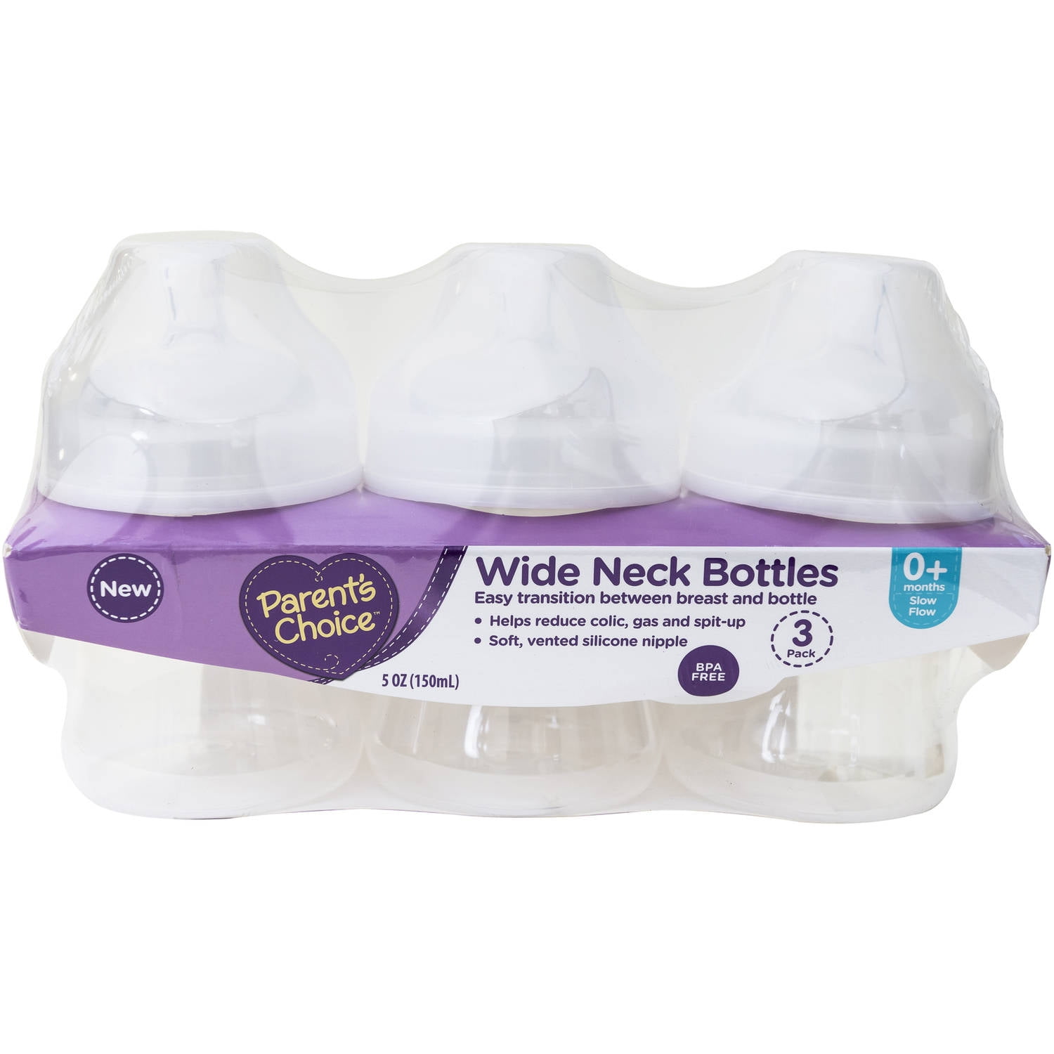 Parent's Choice Wide Neck Baby Bottles, 5 oz, 3 Count - Walmart.com