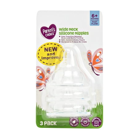 Parent's Choice Wide Neck Silicone Nipples, 6+ Months, 3 Pack