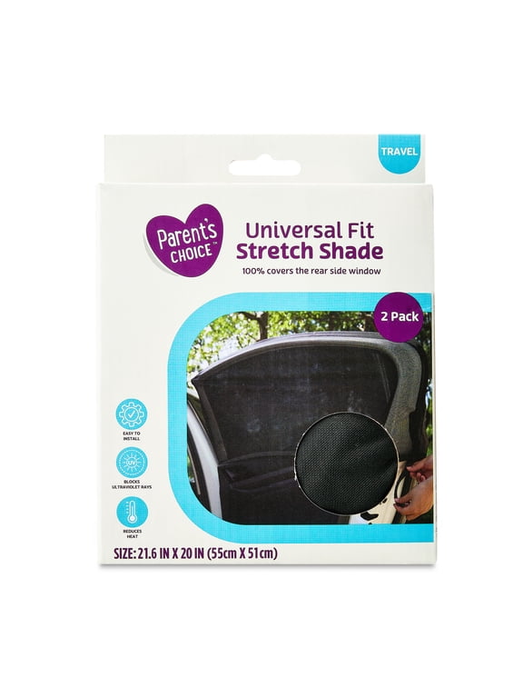 Stretch Fit Car Window Shades for Rear Windows, Black, 2 Pack