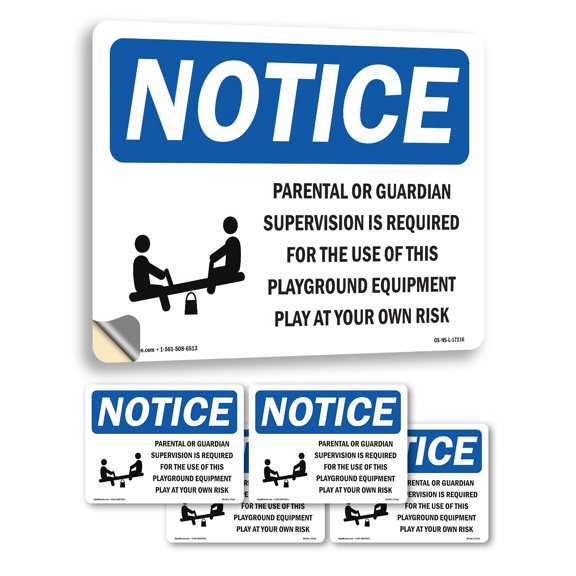 Parental Or Guardian Supervision With Symbol OSHA Notice Vinyl Decal Label 5 Inch x 3.5 Inch - 5 Pack