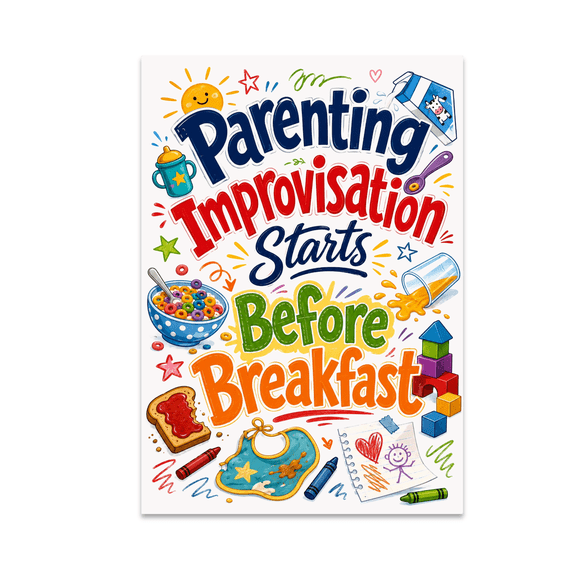 Parenting Improvisation Starts Before Breakfast - Family Humor - 13x19 Poster Print