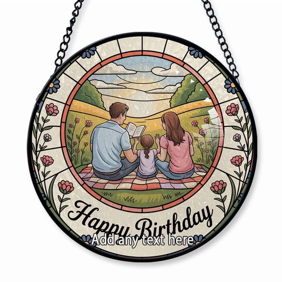 Parents & Children Storytime Picnic Stained Glass Suncatcher Window Hanging Personalized Window Hanging for Families, Parents & Kids, Custom Name Tree Decoration Christmas 2025