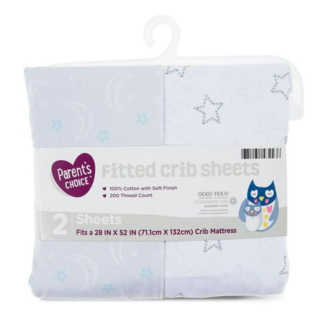 Parent's Choice Fitted Crib Sheets, Celestial Grey/White, 2-Pack