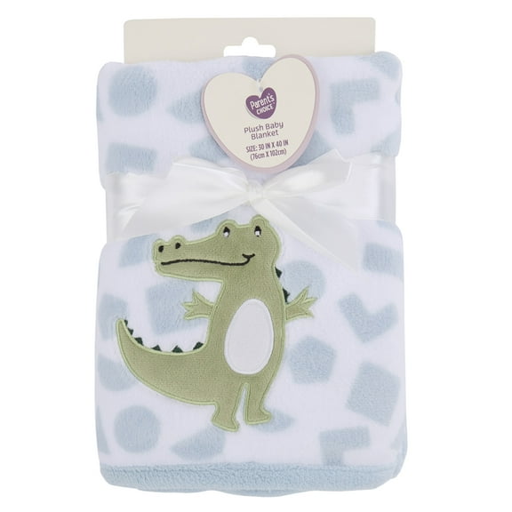 Parents Choice Appliqued Gator Soft Baby Blanket, Blue and White, Infant Boy
