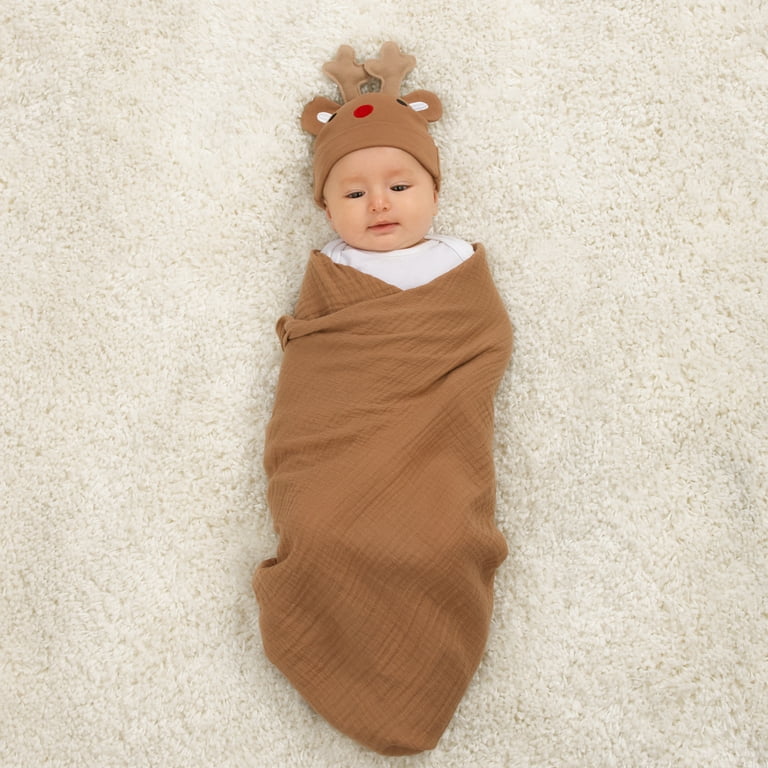 BROWN QUILTED WEARABLE BLANKET IN MUSLIN, NEWBORN BROWN QUILTED WEARABLE BLANKET IN MUSLIN, NEWBORN