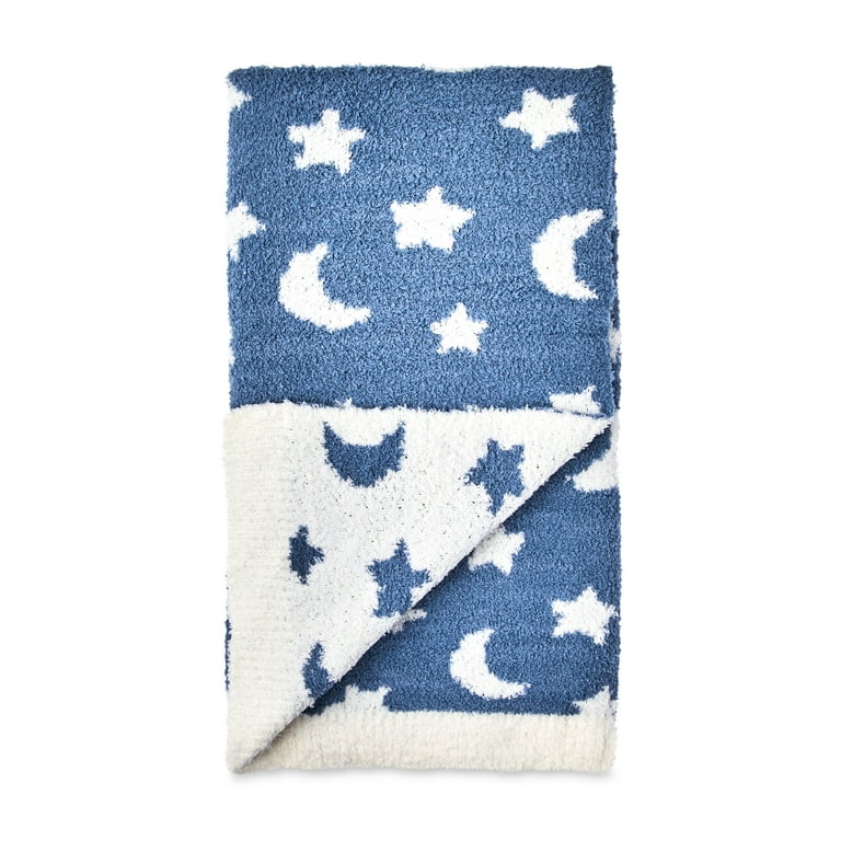 Navy Blue And White Stars Knitted Baby Blanket Navy Blue And White Stars Knitted Baby Blanket