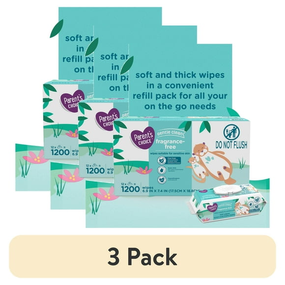 (3 pack) Parents Choice Fragrance-Free Baby Wipes, 1200 Count (Select for More Options)