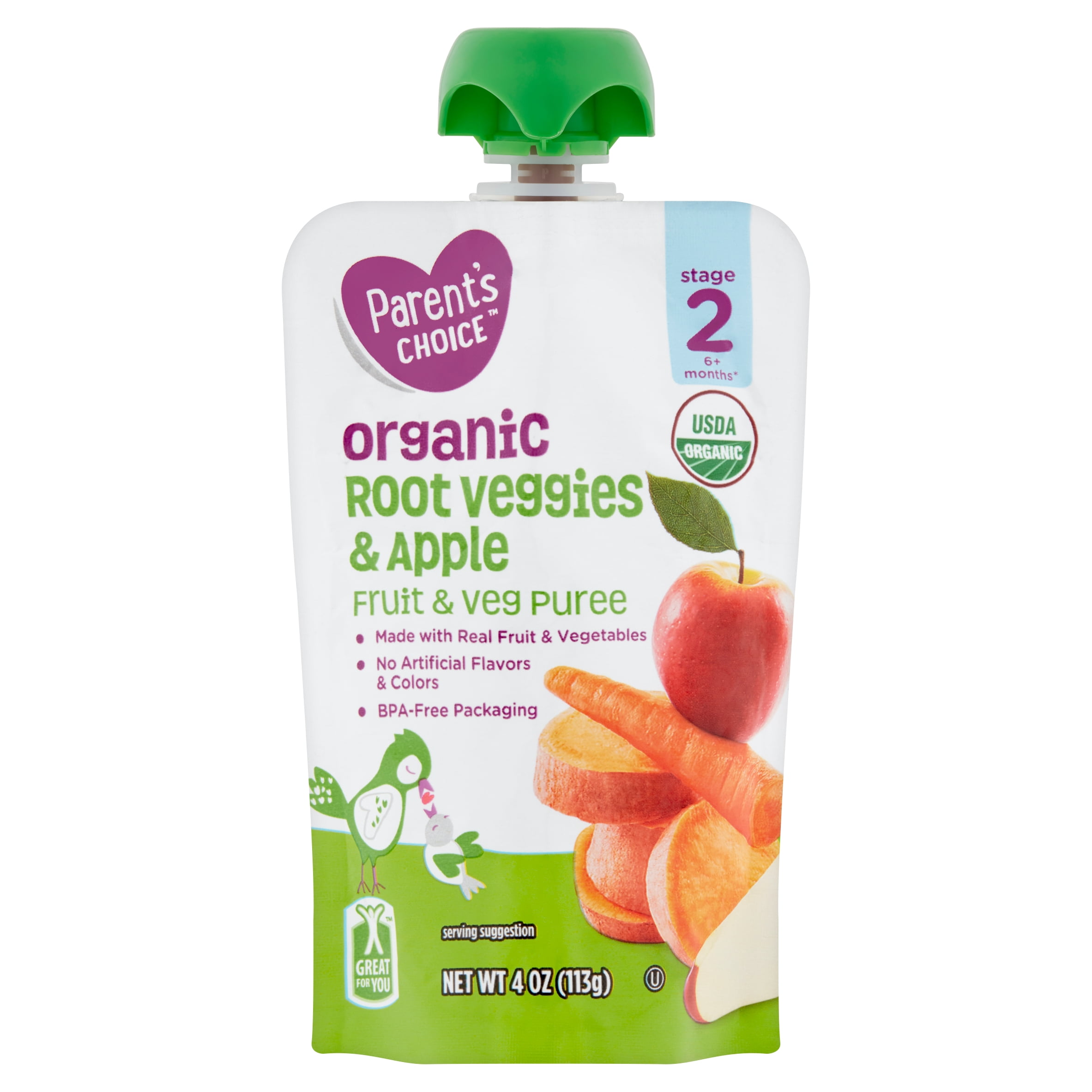 Parent's Choice Organic 2nd food Baby Food Pack, Root Veggies Apple, 1 pouch (113g)