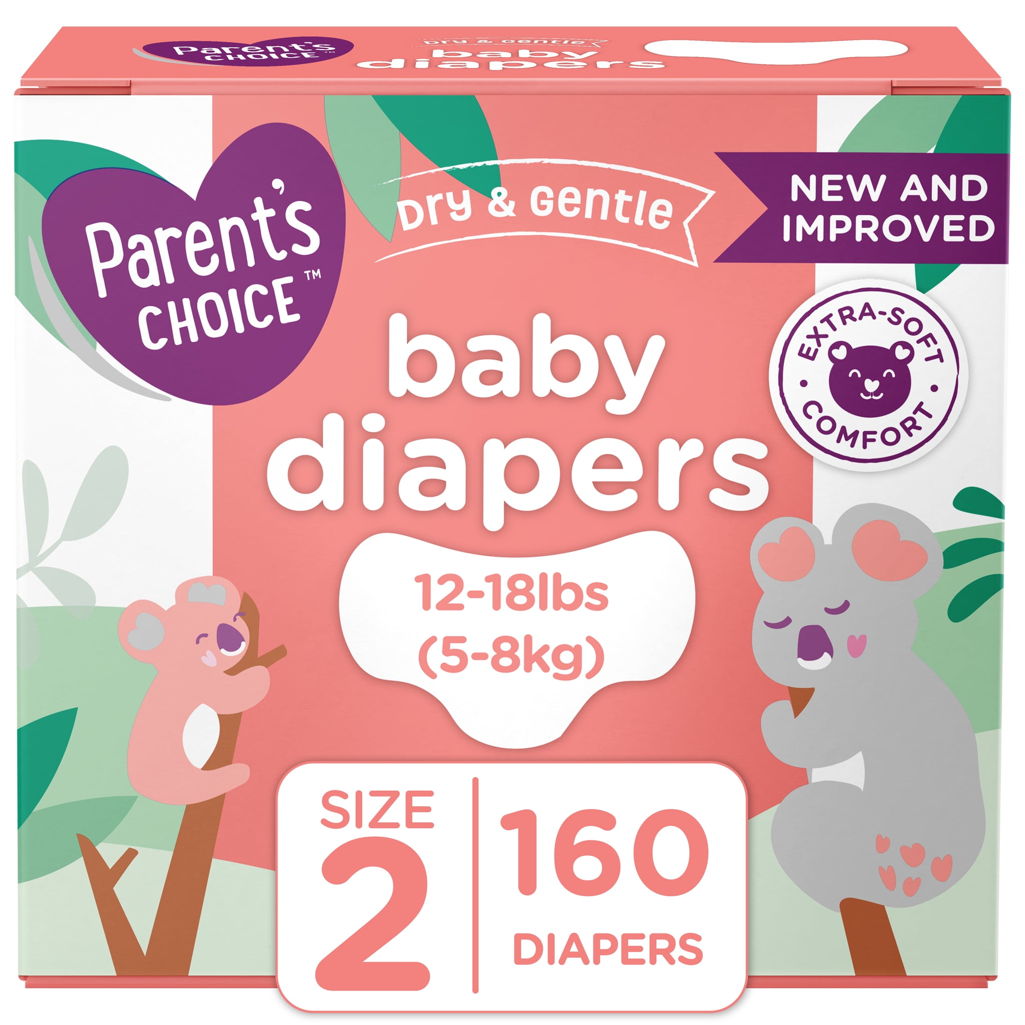 Parent's Choice Dry Gentle Baby Diapers, Size 2, 160 Count HSA