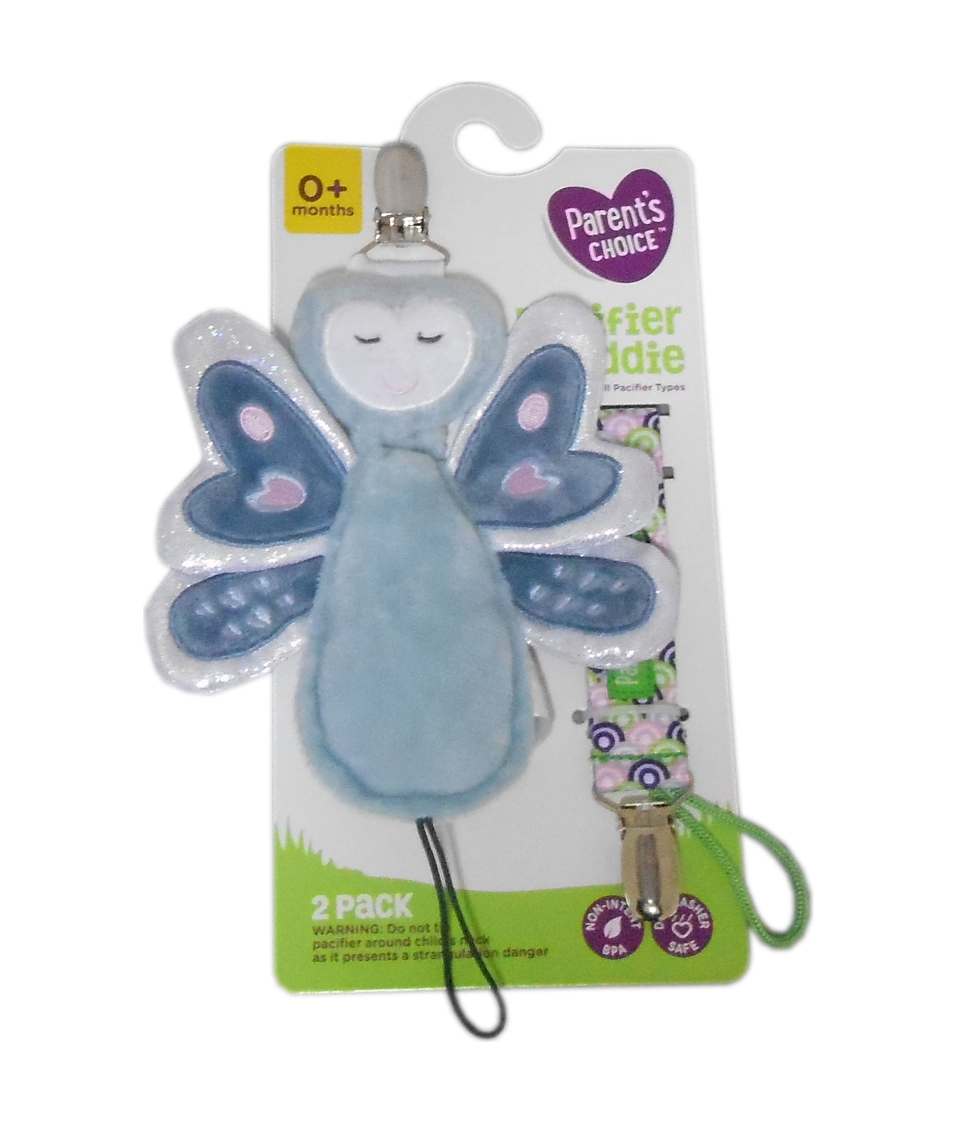 Parent's Choice 0+ Months Pacifier Buddie Butterfly Clip, 2 Piece