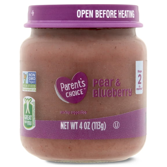 Parent's Choice Stage 2 Baby Food, Pear & Blueberry, 4 oz Jar