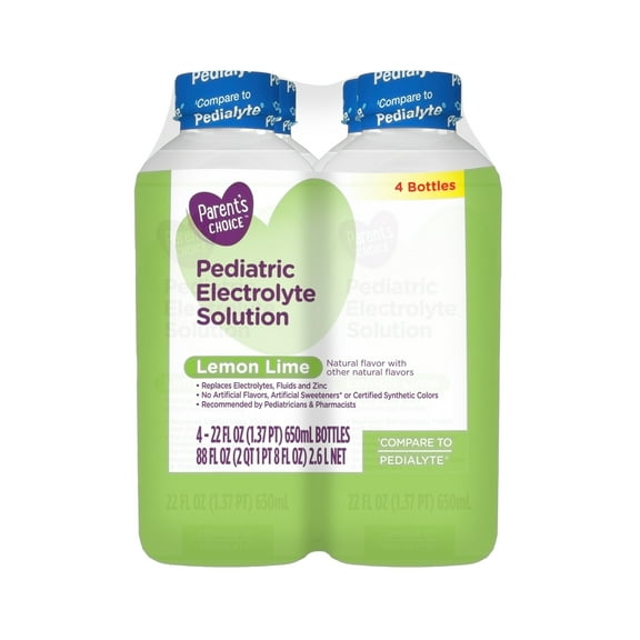 Parent's Choice Electrolyte Solution, Lemon Lime, Dye-Free, for Kids and Adults, 22 oz, 4 Count