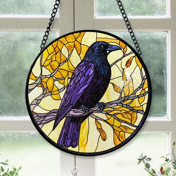 Parents Christmas Gift - Crow on a Branch Stained Glass Hanging Ornament - Christmas Tree Decor, Winter Holiday Gift for Family, Friends, Mom & Dad, Collectible 2025