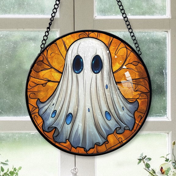 Parents Christmas Gift - Halloween Fantasy Goat Horn Ghost Spookys Glossy Stained Glass Hanging Ornament - Classic Christmas Tree Decor, Xmas Gift for Mom, Dad, Family, Friends, Collectible 2025