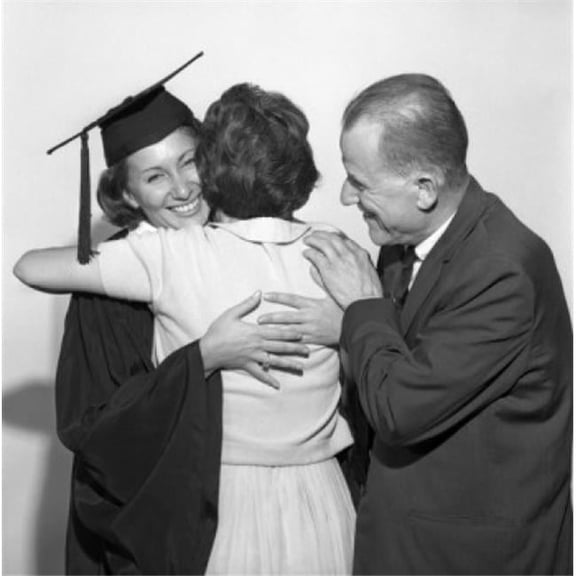 Parents Embracing Daughter at Graduation Poster Print - 18 x 24 in.