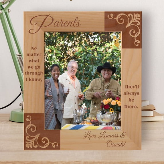 Parents No Matter What We Go Through I Know, They'll Always Be There Personalized Wooden Frame 8" x 10" Brown (Vertical)