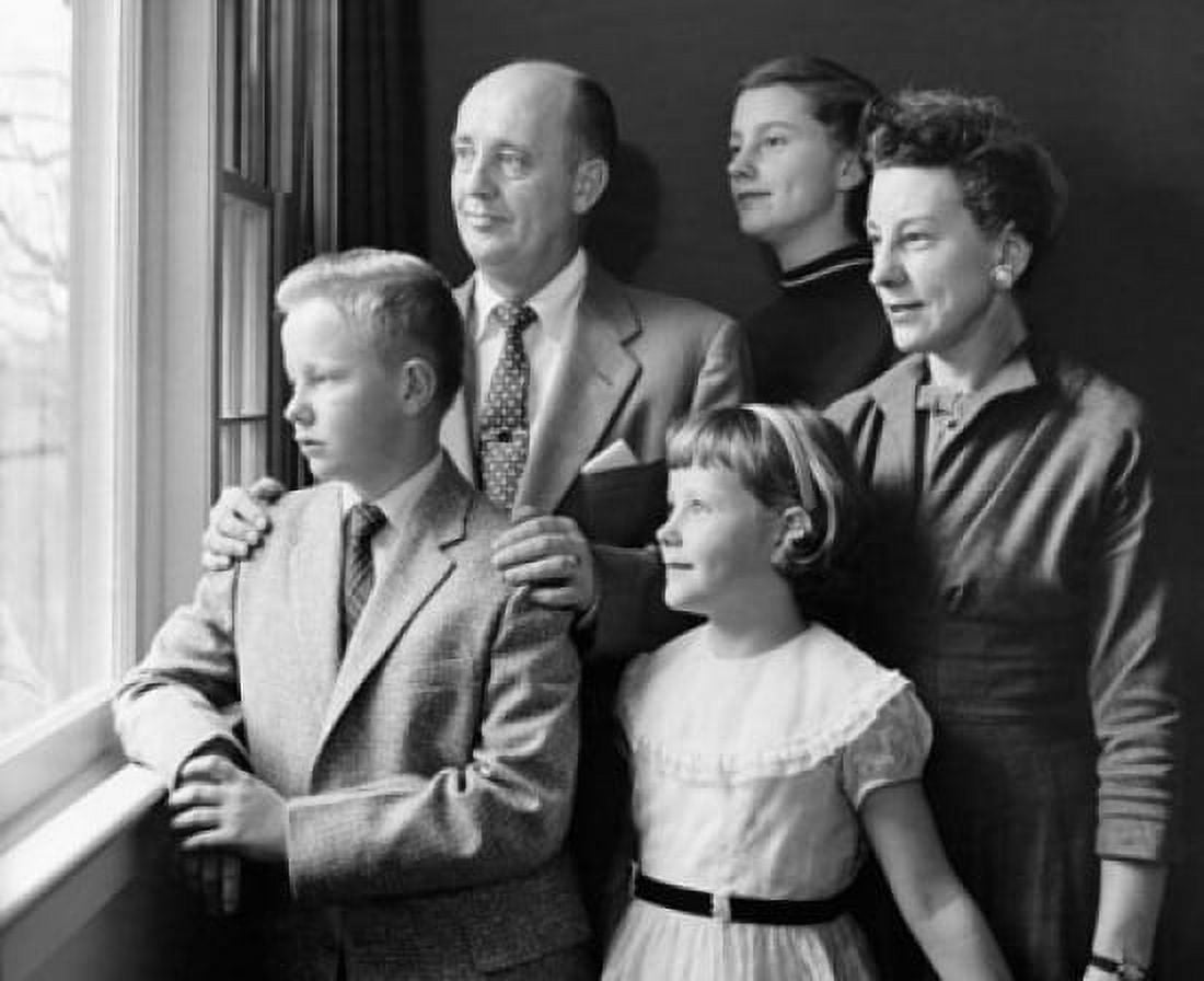 Parents and their children looking through a window Canvas Art - (18 x 24)