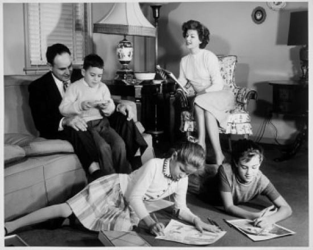 Parents and their children sitting in the living room Canvas Art - (18 x 24)
