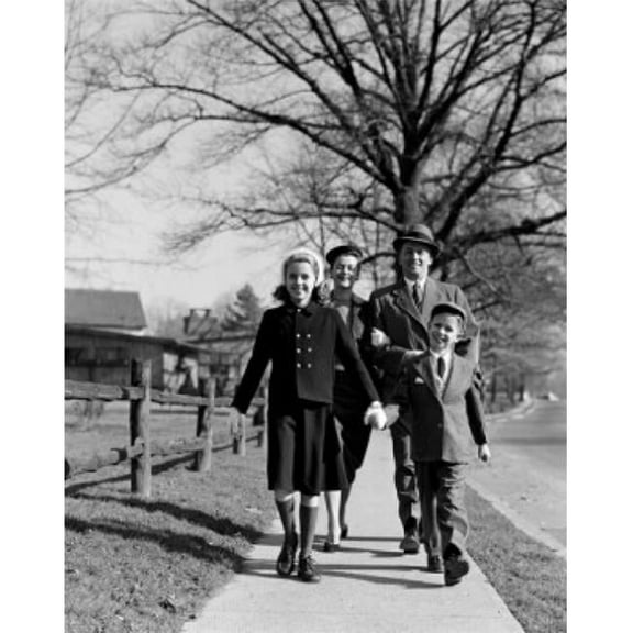 Parents with Children on Sidewalk Poster Print - 18 x 24 in.