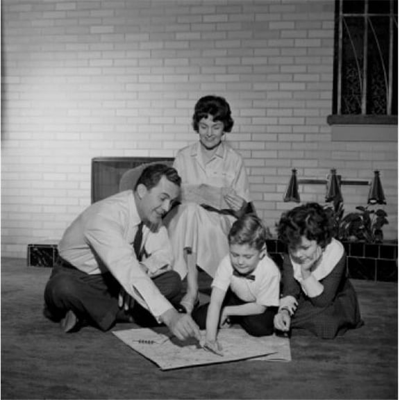 Parents with Kids Looking at Map Poster Print - 18 x 24 in.
