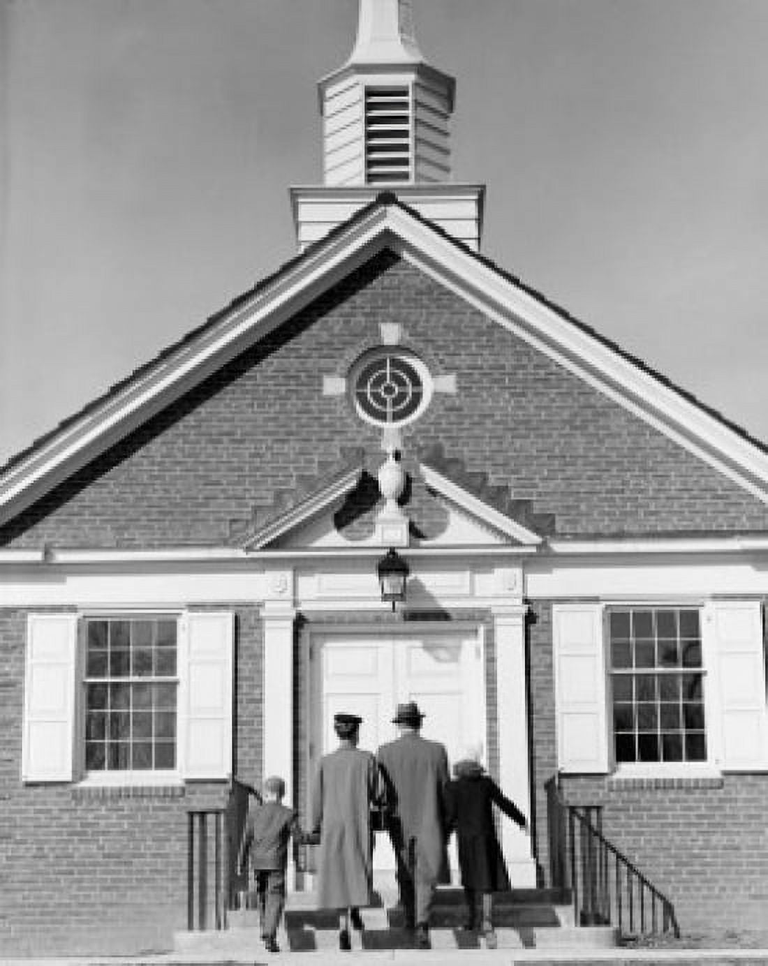 Parents with children in front of church Canvas Art - (18 x 24)