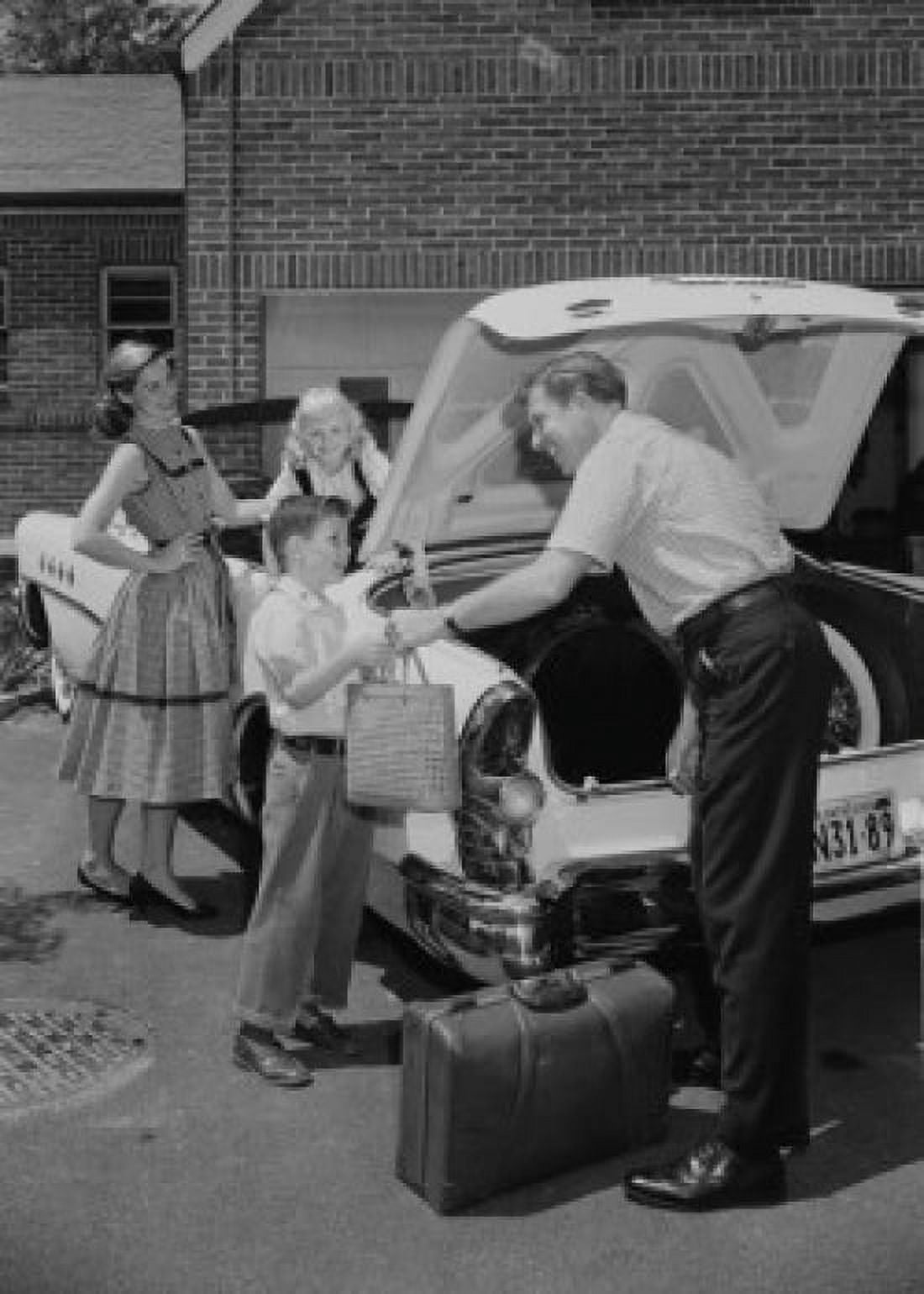 Parents with children loading suitcases into car Canvas Art -  (18 x 24)