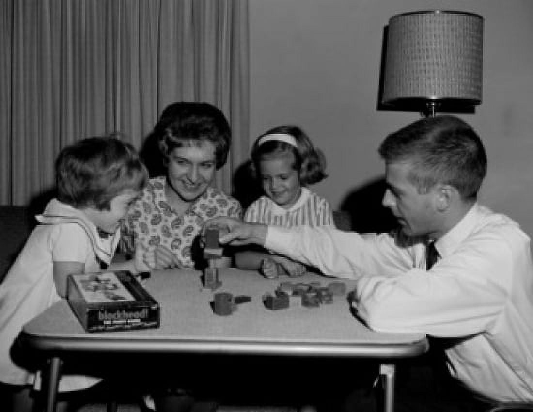 Parents with daughters father creating things out of blocks Canvas Art - (18 x 24)