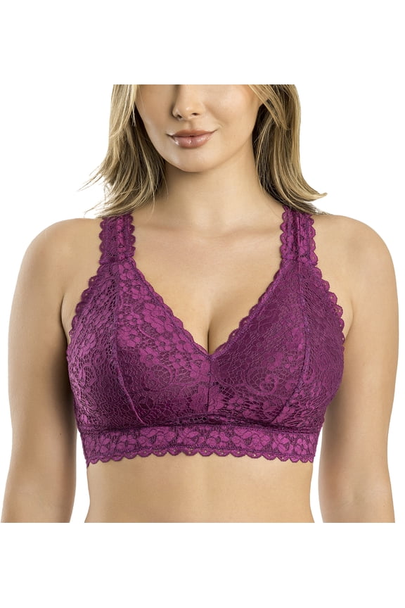 Adriana Banded Stretch Lace Wireless Bralette (P5482),34FF,Blackberry