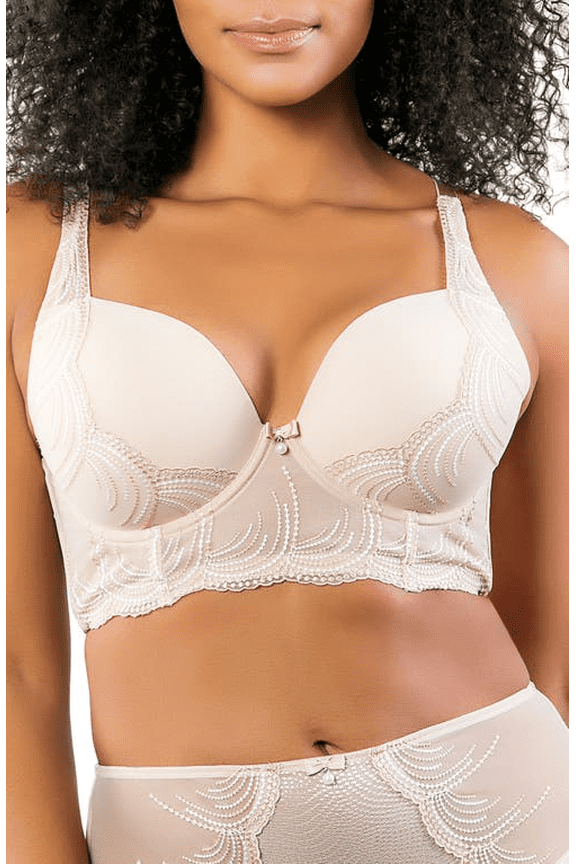 CAMEO ROSE Pearl Embroidery Longline Plunge Bra, US 40DD, NWOT