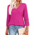 thumbnail image 1 of Parfaitlady 3/4 Length Sleeve Womens Tops Dressy Casual Blouses for Women 2025 Trendy V Neck T Shirts Summer Clothes Rose Red XXL, 1 of 5