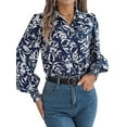 thumbnail image 1 of Parfaitlady Women'S Floral Blouses Dressy Casual V Neck Button Down Shirts Lantern Long Sleeve Boho Chiffon Tops 2025 Dark Blue M, 1 of 8