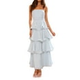 thumbnail image 1 of Parfaitlady Women Summer Strapless Maxi Dress Ruffle Tiered Solid Backless Smocked Elegant Flowy Beach Long Dresses Light Blue L, 1 of 8