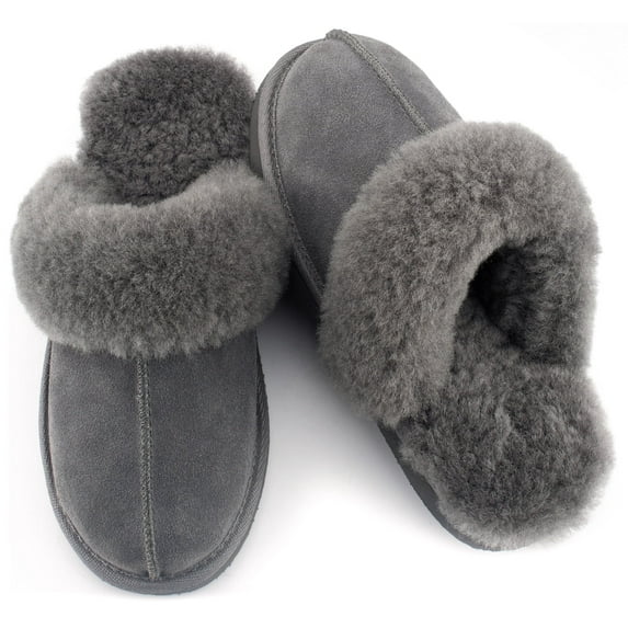 Parfeying Women's Sheepskin House Slippers Indoor Outdoor Shearling Shoes for Women
